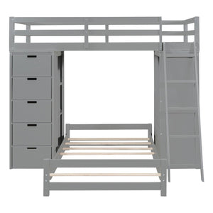 English Elm Twin Over Kids Bunk Bed with Led Lighting Usb Ports Desk and Gray Finish LT001218AAE