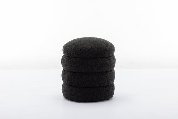 English Elm 006-soft Boucle Round Accent Stool Textured Footrest for Living Room or Bedroom W527121865