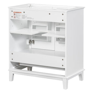 English Elm 30" Bathroom Vanity Base Only Modern Freestanding Cabinet with Doors Drawer Solid Wood MDF Frame, Paint Finish White WF306250AAK