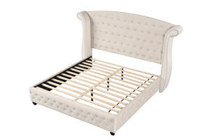 English Elm Queen Sophia Crystal Tufted 4-Pc Bedroom Set Cream — Luxurious Wood Construction, Glam Drawer Accents B009S01033
