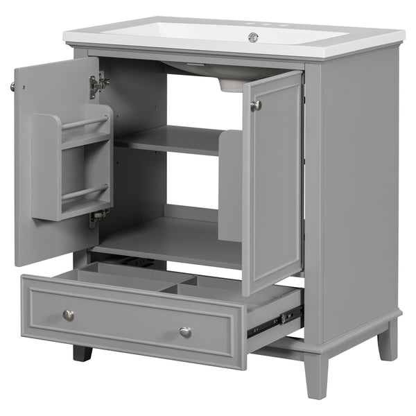 English Elm 30" Bathroom Vanity With Durable Sink Combo, Stylish Grey Cabinet, Functional Storage & Adjustable Shelf SY999606AAE
