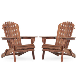 English Elm Wooden Hemlock Adirondack Folding Chair Set Solid Slatted Patio Seating for Two W1390124961