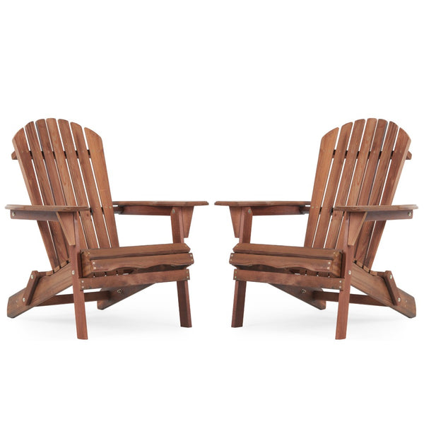 English Elm Wooden Hemlock Adirondack Folding Chair Set Solid Slatted Patio Seating for Two W1390124961