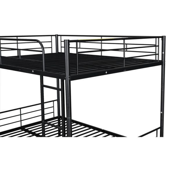English Elm Full Over Iron Bunk Bed with Pull Out Trundle Three Sleeper Kids Guest Room Black LT000249AAB