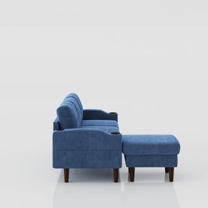 English Elm Convertible Convertible sofa with USB port, cup holder, storage ottoman and durable metal frame for compact spaces Navy Blue W2012126503