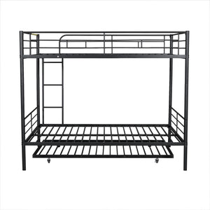 English Elm Full Over Iron Bunk Bed with Pull Out Trundle Three Sleeper Kids Guest Room Black LT000249AAB