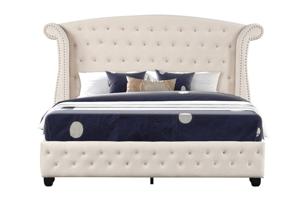 English Elm Sophia Crystal Tufted Queen 5 Pc Bedroom Set, Solid Wood In Cream - Glamorous Vanity & Storage Solutions B009S01974-GIGA