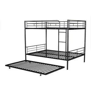 English Elm Full Over Iron Bunk Bed with Pull Out Trundle Three Sleeper Kids Guest Room Black LT000249AAB