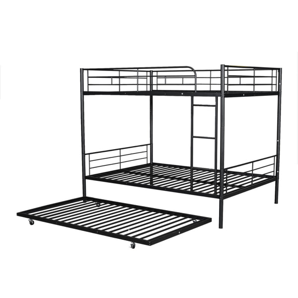 English Elm Full Over Iron Bunk Bed with Pull Out Trundle Three Sleeper Kids Guest Room Black LT000249AAB