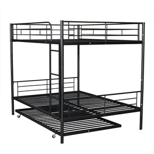 English Elm Full Over Iron Bunk Bed with Pull Out Trundle Three Sleeper Kids Guest Room Black LT000249AAB