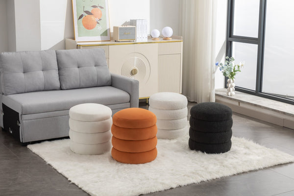English Elm 006-soft Boucle Round Accent Stool Textured Footrest for Living Room or Bedroom W527121865