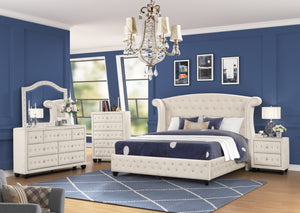 English Elm SOPHIA Crystal Tufted Queen 5-Pc Bedroom Set Cream — Wood Frame, Glam Crystal Accents, Spacious Storage B009S01034