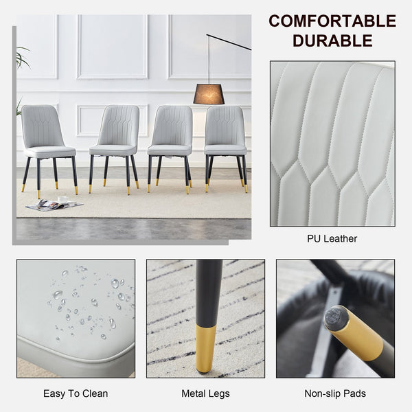 English Elm Modern PU Faux Leather Dining Chair Set – Sleek High-Back Upholstered Side Chairs for Kitchen, Office, Patio, Vanity (4) Light Gray W1151P147209