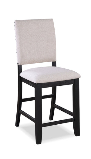 English Elm Transitional Regent Counter Height Chairs Set of 2 - Charcoal Black Nailhead Trim, Gray Upholstery, Sturdy Elegance B011138338