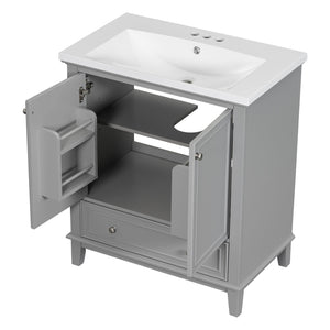 English Elm 30" Modern Bathroom Vanity With Ceramic Sink, Stylish Grey Cabinet, Storage Drawer & Doors Included SY999606AAE-6