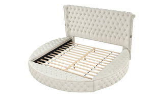 English Elm HAZEL King 4PC Bedroom Set Cream Velvet Tufted Headboard with Speakers, USB Ports & Storage B009S02070