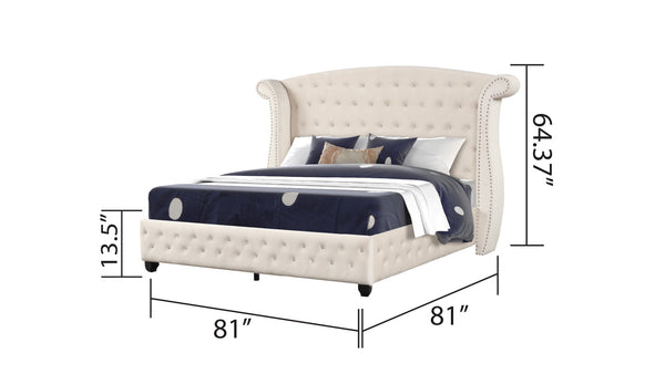 English Elm Sophia Crystal Tufted King Bed - Luxurious Cream Upholstered Modern Glam Design With Solid Wood Frame B009S01829-GIGA