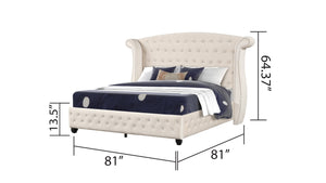 English Elm Sophia Crystal Tufted King Bed In Cream - Luxurious Solid Wood Frame, Glamorous Design, Comfort & Style B009S01029-GIGA