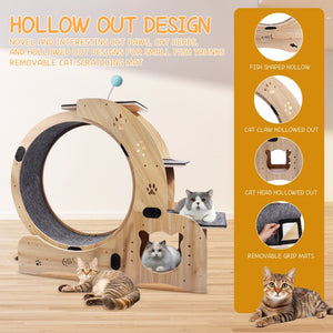English Elm Cat Exercise Wheel 6in1 Wood Treadmill with Silent Pulleys House Shelf Feeding Station W1790133437