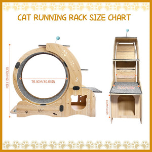 English Elm Cat Exercise Wheel 6in1 Wood Treadmill with Silent Pulleys House Shelf Feeding Station W1790133437
