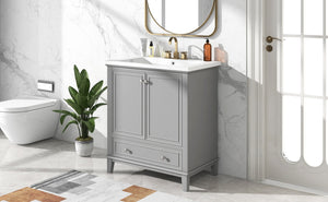 English Elm 30" Bathroom Vanity With Durable Sink Combo, Stylish Grey Cabinet, Functional Storage & Adjustable Shelf SY999606AAE