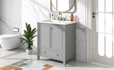 English Elm 30" Bathroom Vanity With Sink Combo, Multi-Functional Bathroom Cabinet With Doors and Drawer, Solid Frame and Mdf Board, Grey