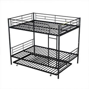 English Elm Full Over Iron Bunk Bed with Pull Out Trundle Three Sleeper Kids Guest Room Black LT000249AAB