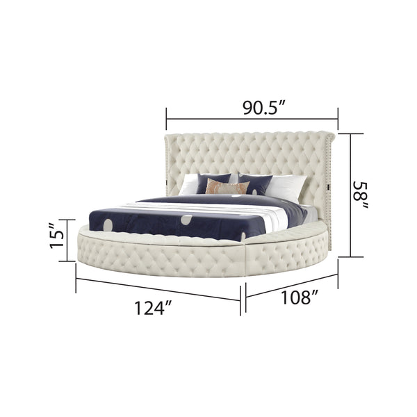 English Elm Hazel Modern King Bed With Plush Velvet, Usb Chargers & Storage - Elegant Cream Wood Design B009S01035