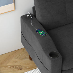 English Elm Convertible Convertible sofa with USB port, cup holder, storage ottoman and durable metal frame for compact spaces Dark Gray W2012126502