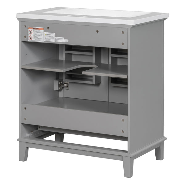 English Elm 30" Modern Bathroom Vanity With Ceramic Sink, Stylish Grey Cabinet, Storage Drawer & Doors Included SY999606AAE-6