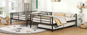 English Elm Full Over Iron Bunk Bed with Pull Out Trundle Three Sleeper Kids Guest Room Black LT000249AAB