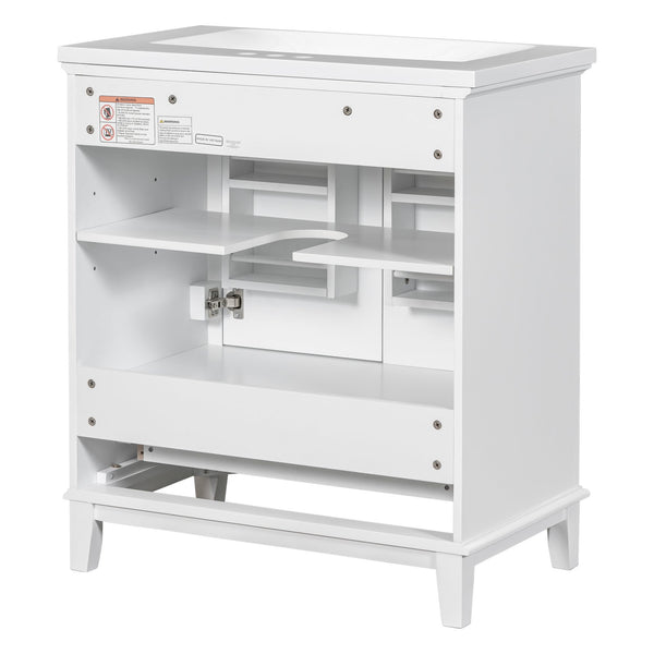 English Elm 30" Bathroom Vanity with Sink — Modern Freestanding 30" Cabinet with Ceramic Top, Drawer, Doors, Shelf White N725P221263K
