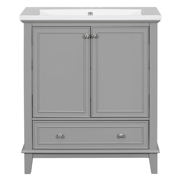 English Elm 30" Bathroom Vanity With Durable Sink Combo, Stylish Grey Cabinet, Functional Storage & Adjustable Shelf SY999606AAE