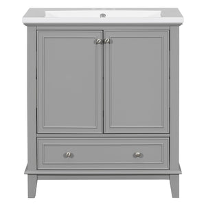 English Elm 30" Modern Bathroom Vanity With Ceramic Sink, Stylish Grey Cabinet, Storage Drawer & Doors Included SY999606AAE-6