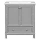 English Elm 30" Bathroom Vanity With Sink Combo, Multi-Functional Bathroom Cabinet With Doors and Drawer, Solid Frame and Mdf Board, Grey