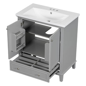 English Elm 30" Bathroom Vanity With Durable Sink Combo, Stylish Grey Cabinet, Functional Storage & Adjustable Shelf SY999606AAE