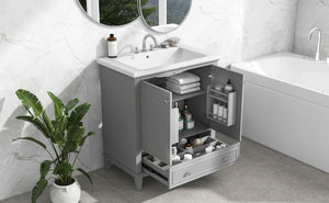 English Elm 30" Bathroom Vanity With Durable Sink Combo, Stylish Grey Cabinet, Functional Storage & Adjustable Shelf SY999606AAE