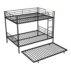 English Elm Full Over Iron Bunk Bed with Pull Out Trundle Three Sleeper Kids Guest Room Black LT000249AAB