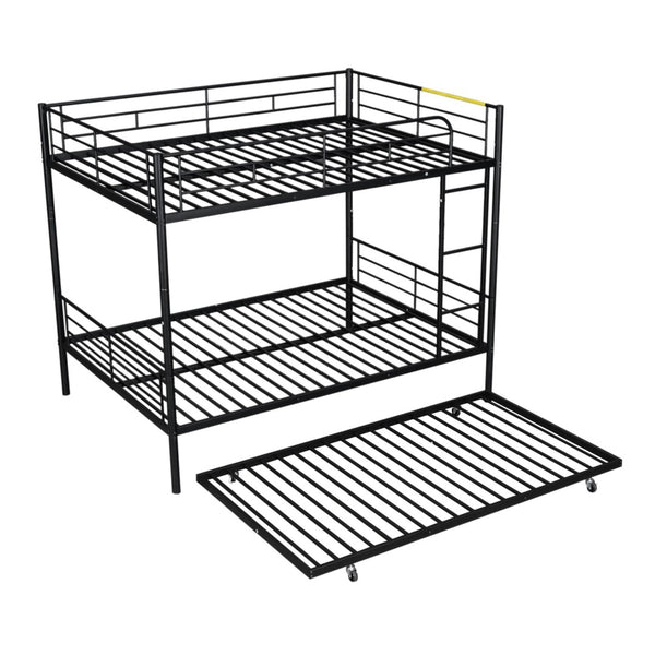 English Elm Full Over Iron Bunk Bed with Pull Out Trundle Three Sleeper Kids Guest Room Black LT000249AAB