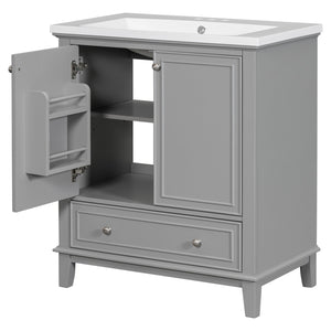 English Elm 30" Modern Bathroom Vanity With Ceramic Sink, Stylish Grey Cabinet, Storage Drawer & Doors Included SY999606AAE-6
