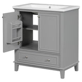 English Elm 30" Bathroom Vanity With Sink Combo, Multi-Functional Bathroom Cabinet With Doors and Drawer, Solid Frame and Mdf Board, Grey