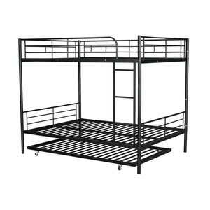 English Elm Full Over Iron Bunk Bed with Pull Out Trundle Three Sleeper Kids Guest Room Black LT000249AAB