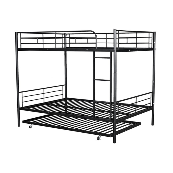 English Elm Full Over Iron Bunk Bed with Pull Out Trundle Three Sleeper Kids Guest Room Black LT000249AAB