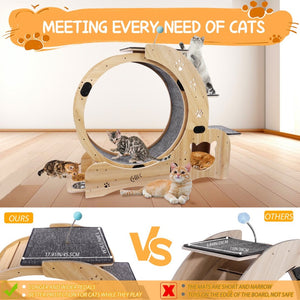 English Elm Cat Exercise Wheel 6in1 Wood Treadmill with Silent Pulleys House Shelf Feeding Station W1790133437