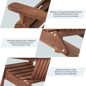 English Elm Wooden Hemlock Adirondack Folding Chair Set Solid Slatted Patio Seating for Two W1390124961