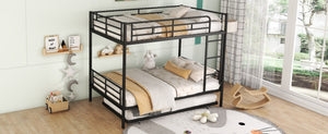 English Elm Full Over Iron Bunk Bed with Pull Out Trundle Three Sleeper Kids Guest Room Black LT000249AAB