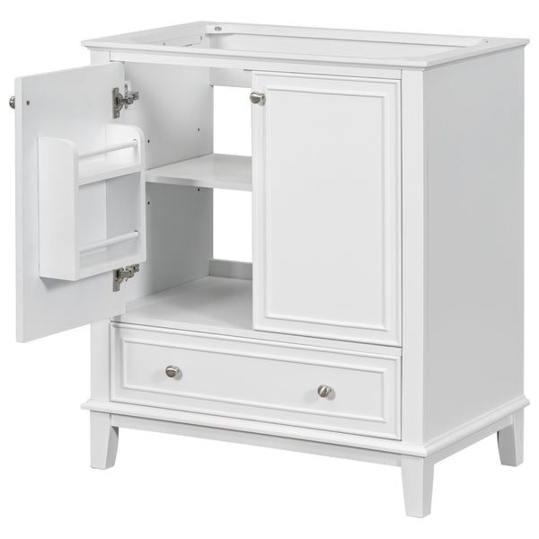 English Elm 30" Bathroom Vanity Base Only Modern Freestanding Cabinet with Doors Drawer Solid Wood MDF Frame, Paint Finish White WF306250AAK