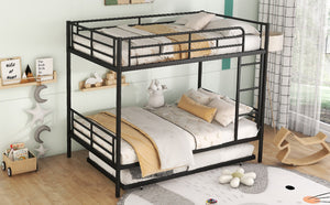 English Elm Full Over Iron Bunk Bed with Pull Out Trundle Three Sleeper Kids Guest Room Black LT000249AAB