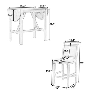 English Elm TOPMAX 3-Piece Wood Counter Height Drop Leaf Dining Set with Upholstered Chairs and Space-Saving Design Brown SP000259AAD