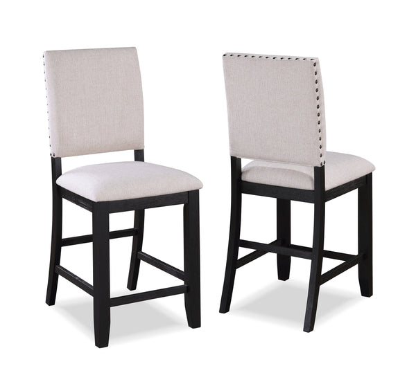 English Elm Transitional Regent Counter Height Chairs Set of 2 - Charcoal Black Nailhead Trim, Gray Upholstery, Sturdy Elegance B011138338
